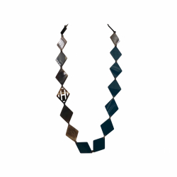 Hermès sautoir necklace in horn and teal blue oblongs