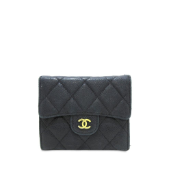 Chanel B Chanel Black Caviar Leather Leather CC Caviar Trifold Wallet Italy