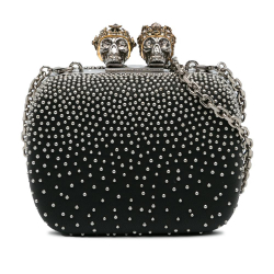 Alexander McQueen AB Alexander McQueen Black Calf Leather Mini Queen And King Skull Clutch on Chain Italy