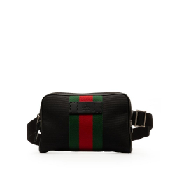Gucci AB Gucci Black Canvas Fabric Web Slim Belt Bag Italy