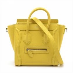 Celine Luggage Nano Drummed Calfskin Leather 2-Ways Tote Bag Yellow