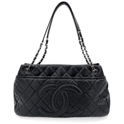 Chanel Tote Shoulder Bag Matelassè Caviar Leather Black