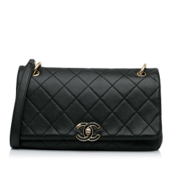 Chanel AB Chanel Black Lambskin Leather Leather Twist Chain Enamel CC Flap Bag Italy