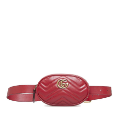 Gucci AB Gucci Red Calf Leather GG Marmont Matelasse Belt Bag Italy