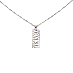 Tiffany & Co B Tiffany Silver 18K White Gold Metal Diamond Atlas Bar Pendant Necklace
