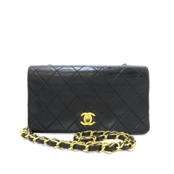 Chanel B Chanel Black Lambskin Leather Leather Mini CC Quilted Lambskin Full Flap France