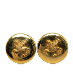 Hermès B Hermès Gold Gold Plated Metal Pegasus Clip On Earrings France