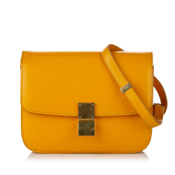 Celine B Celine Yellow Calf Leather Medium Classic Box Crossbody Bag France