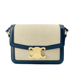 Celine AB Celine Brown Beige with Blue Canvas Fabric Teen Triomphe Italy