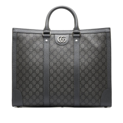 Gucci AB Gucci Gray Coated Canvas Fabric Large GG Supreme Ophidia Satchel Italy