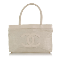 Chanel B Chanel Brown Beige Canvas Fabric CC Tote France