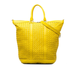 Bottega Veneta B Bottega Veneta Yellow Calf Leather Intrecciato Travel Bag Italy