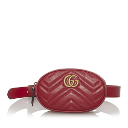 Gucci B Gucci Red Calf Leather GG Marmont Matelasse Belt Bag Italy