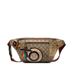 Gucci B Gucci Brown Beige Coated Canvas Fabric GG Supreme Courrier Belt Bag Italy