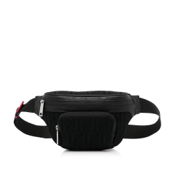 Fendi AB Fendi Black Knit Fabric FF Neoprene Vitello Grace Perforated Pocket Belt Bag Italy
