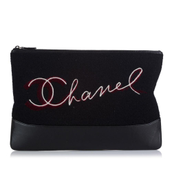 Chanel B Chanel Black Wool Fabric Paris Hamburg Clutch Italy