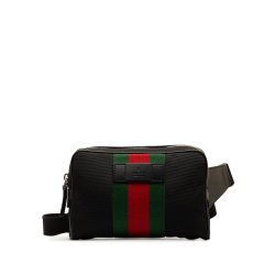 Gucci AB Gucci Black Canvas Fabric Web Slim Belt Bag Italy