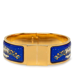 Hermès B Hermès Blue with Gold Enamel Metal Wide Locquet Hinge Bracelet France
