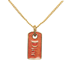 Christian Dior AB Dior Gold with Pink Gold Plated Metal Logo Plate Pendant Necklace Italy