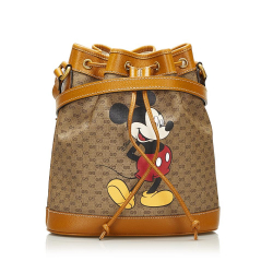Gucci AB Gucci Brown Beige Coated Canvas Fabric Mini GG Supreme Mickey Mouse Bucket Bag Italy