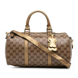 Gucci B Gucci Brown Beige with Gold Coated Canvas Fabric GG Crystal Joy Satchel Italy