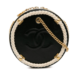 Chanel B Chanel Black with White Ivory Calf Leather En Vogue Round Bag Italy