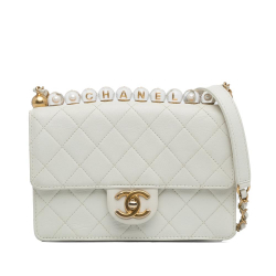 Chanel B Chanel White Lambskin Leather Leather Medium Chic Pearls Lambskin Flap Italy