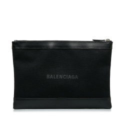 Balenciaga B Balenciaga Black Canvas Fabric Navy Clip M Clutch Italy