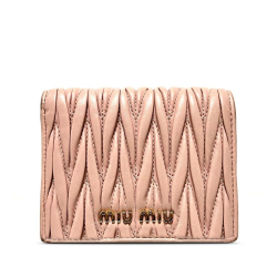 Miu Miu B Miu Miu Pink Calf Leather Matelasse Bifold Wallet Italy