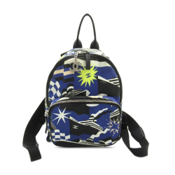 Chanel B Chanel Blue Canvas Fabric CC Cruise Print Backpack Italy
