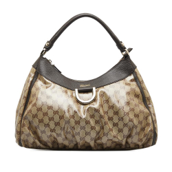 Gucci AB Gucci Brown Beige PVC Plastic GG Crystal Abbey D-Ring Shoulder Bag Italy