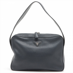 Prada Zipped Shoulder Bag Daino Leather Navy blue