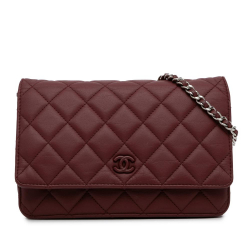 Chanel B Chanel Red Lambskin Leather Leather Classic Lambskin Wallet on Chain Italy