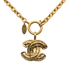 Chanel AB Chanel Gold Gold Plated Metal CC Quilted Pendant Necklace France