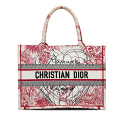 Christian Dior AB Dior Red Canvas Fabric Medium Royaume d'Amour Book Tote Italy