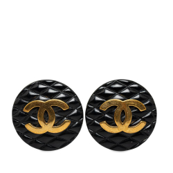 Chanel AB Chanel Gold with Black Gold Plated Metal Enamel Quilted CC Clip On Earrings France