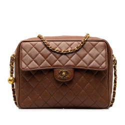 Chanel B Chanel Brown Caviar Leather Leather CC Quilted Caviar Flap France