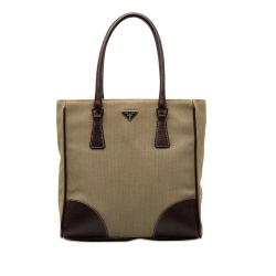 Prada AB Prada Brown Beige Canvas Fabric Handbag Italy