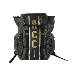 Gucci AB Gucci Black Calf Leather Dapper Dan skin Laminated Ayers Micro GG Drawstring Backpack Italy