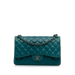 Chanel B Chanel Blue Turquoise Lambskin Leather Leather Jumbo Classic Lambskin Double Flap France