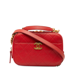 Chanel B Chanel Red Caviar Leather Leather Small Quilted Caviar Top Handle Camera Bag Italy