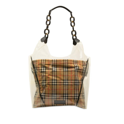 Burberry B Burberry Brown Beige Canvas Fabric Plastic and House Check Shopper Tote Italy