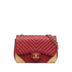 Chanel AB Chanel Red with Gold Calf Leather Mini skin Chevron Rock The Corner Flap Italy