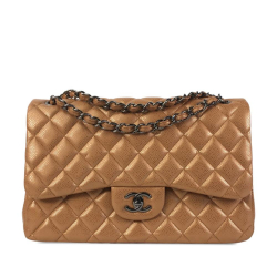 Chanel AB Chanel Brown Bronze Caviar Leather Leather Jumbo Classic Iridescent Caviar Double Flap Italy