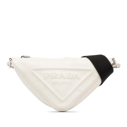 Prada AB Prada White Calf Leather Grace Lux Triangle Crossbody Bag Italy