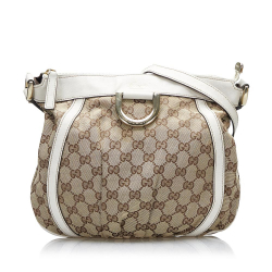 Gucci B Gucci Brown with White Canvas Fabric Abbey GG Crossbody Italy