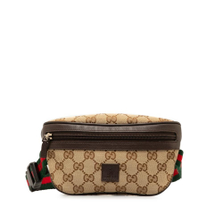 Gucci AB Gucci Brown Beige Canvas Fabric GG Web Childrens Belt Bag Italy