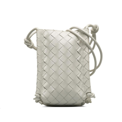Bottega Veneta B Bottega Veneta White Calf Leather Intrecciato Mini Knot Bucket Bag Italy