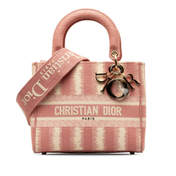 Christian Dior AB Dior Pink Canvas Fabric Medium D-Stripes Lady D-Lite Italy