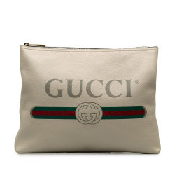 Gucci AB Gucci White Calf Leather Gucci Logo Clutch Bag Italy